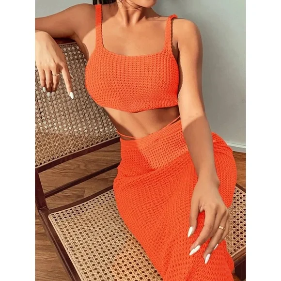 *Isadora Knitted Cover Up Top With Skirt Set - Picture 3 of 8